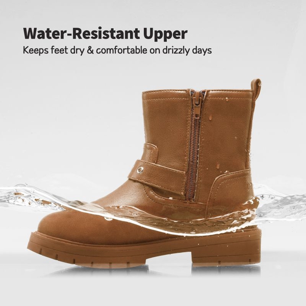 Girls Water-Resistant Zipper Ankle Boots - CAMEL - 4